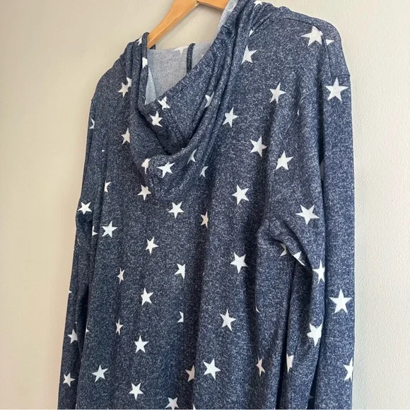 Lucky Brand Star Print Cardigan with Hood, Blue and White, Women’s Size L - Picture 11 of 11